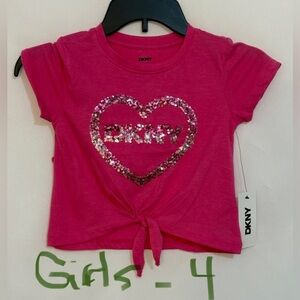 DKNY Fuchsia Sequin Heart Kids Tee